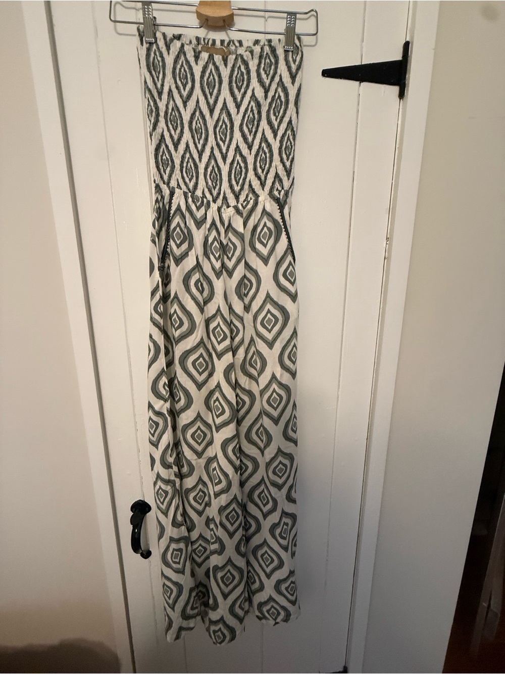 Skemo Strapless Maxi Dress in White and Gray Diamond Print